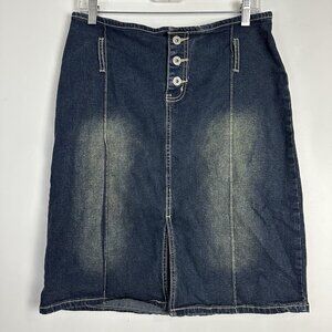 Vintage Y2K Blue Jeans Denim Skirt Sz 13 Front Slit Cotton Mid Rise Western